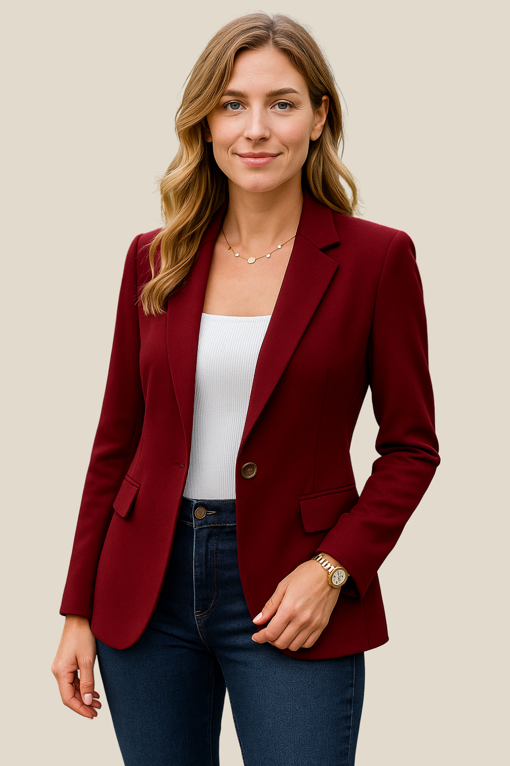 Women’s Blazer Jacket, Elegant Long Sleeve Business Coat, Smart Casual Workwear