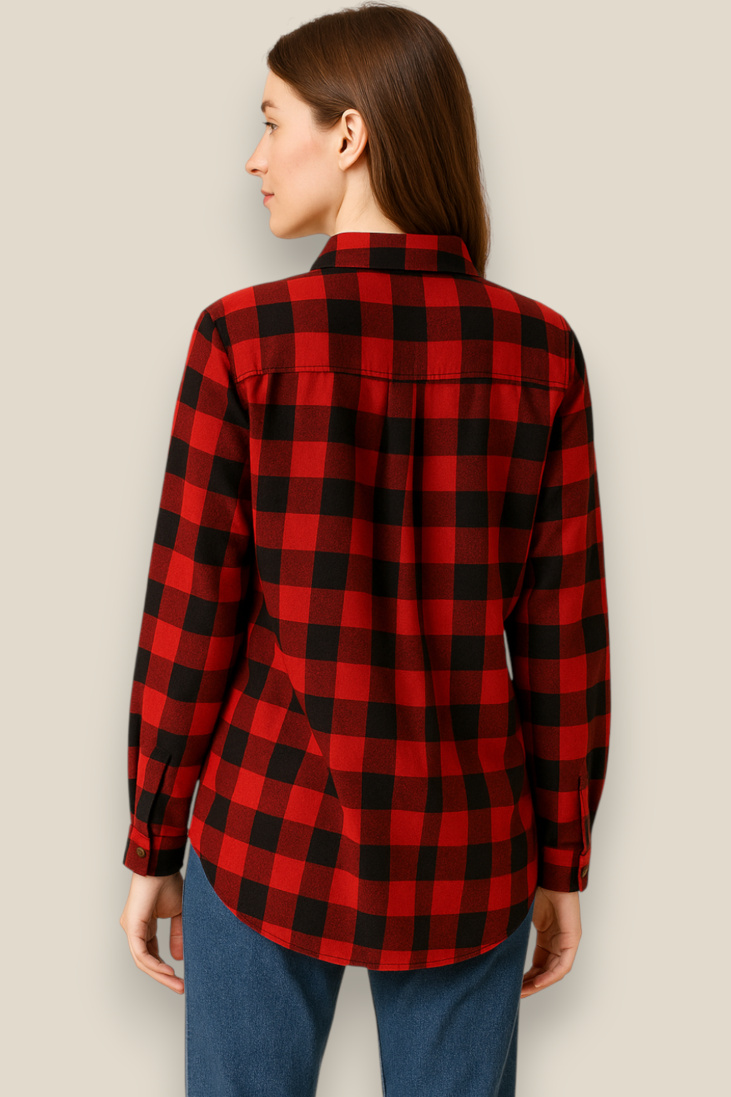 Women’s Flannel Plaid Shirt - Cotton Long Sleeve Casual Winter Blouse
