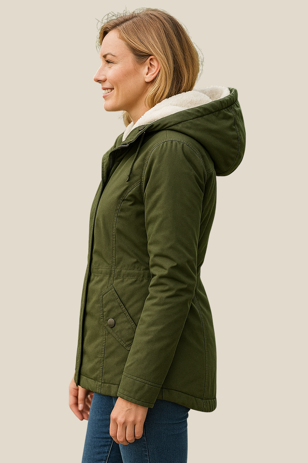 Women’s Hooded Jacket With Fleece Lining, Thick Warm Mid-Length Winter Coat For Winter