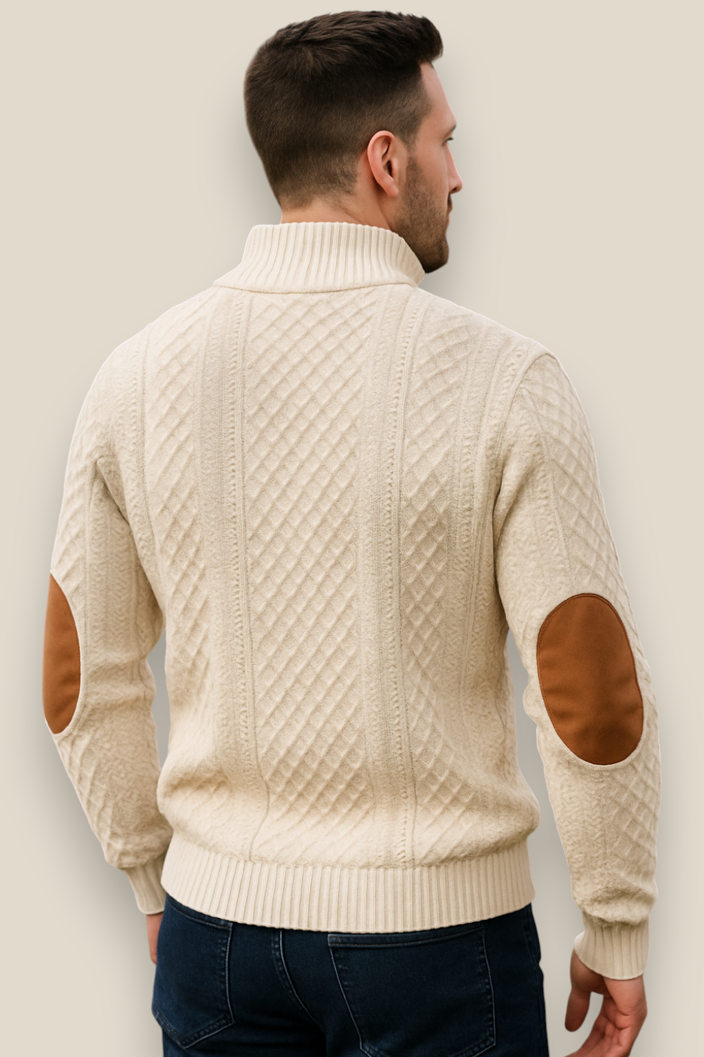 Men’s Jacquard Knit Jumper, Quilted Long Sleeve Sweater, Warm Casual Top