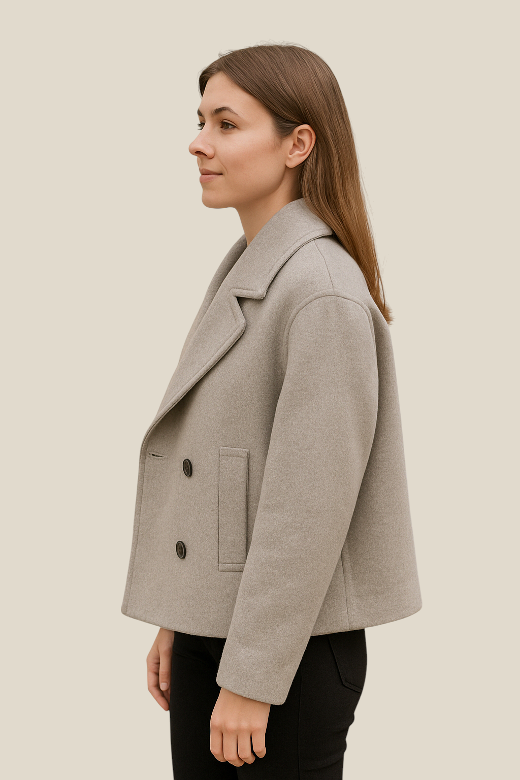 Women’s Double Breasted Wool Coat - Long Sleeve Winter Jacket