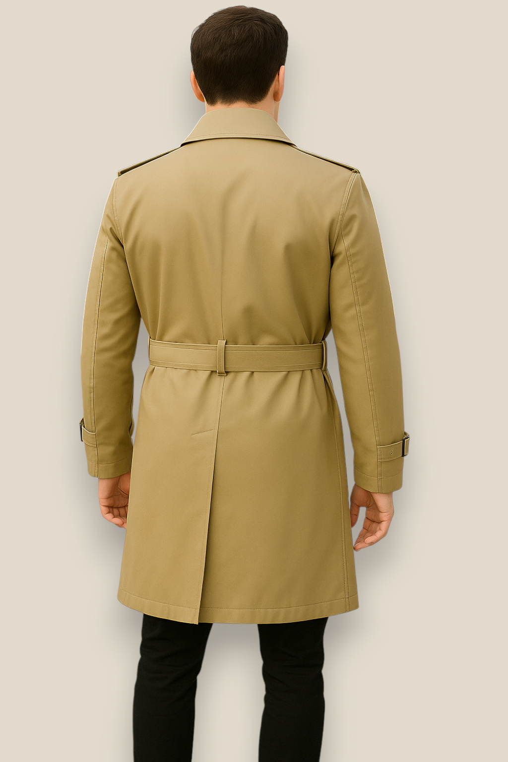 Men’s Long Trench Coat, Classic Belted Windbreaker, Warm Winter Jacket