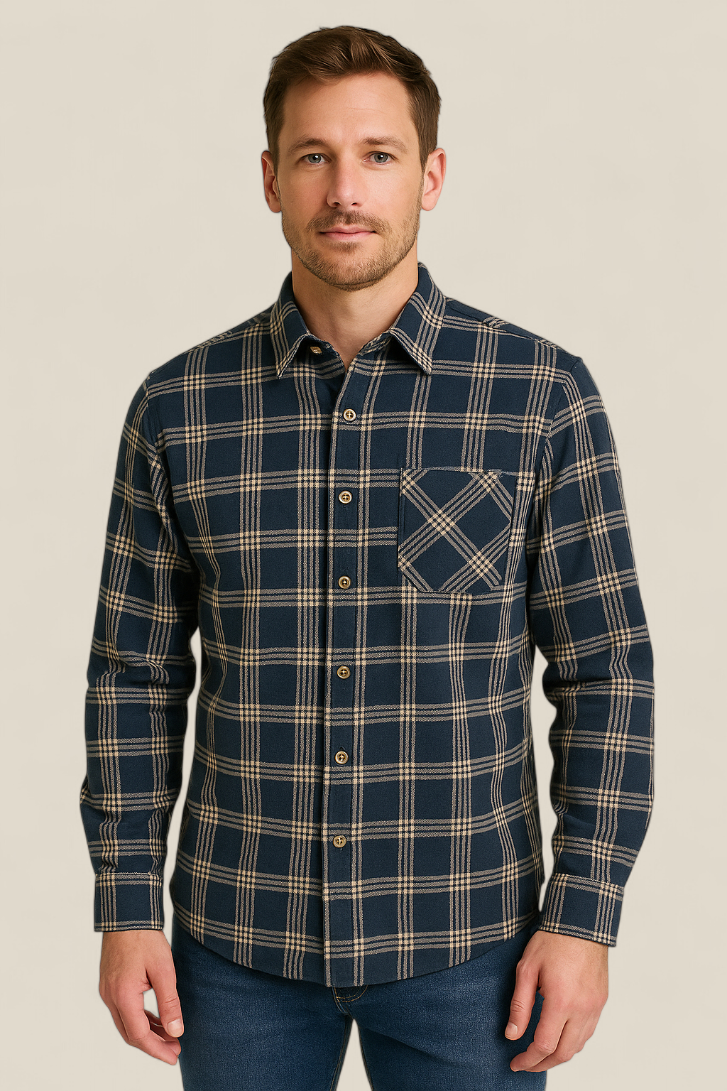 Men’s Flannel Shirt - Long Sleeve Plaid Top, Cotton Button Up Sweater