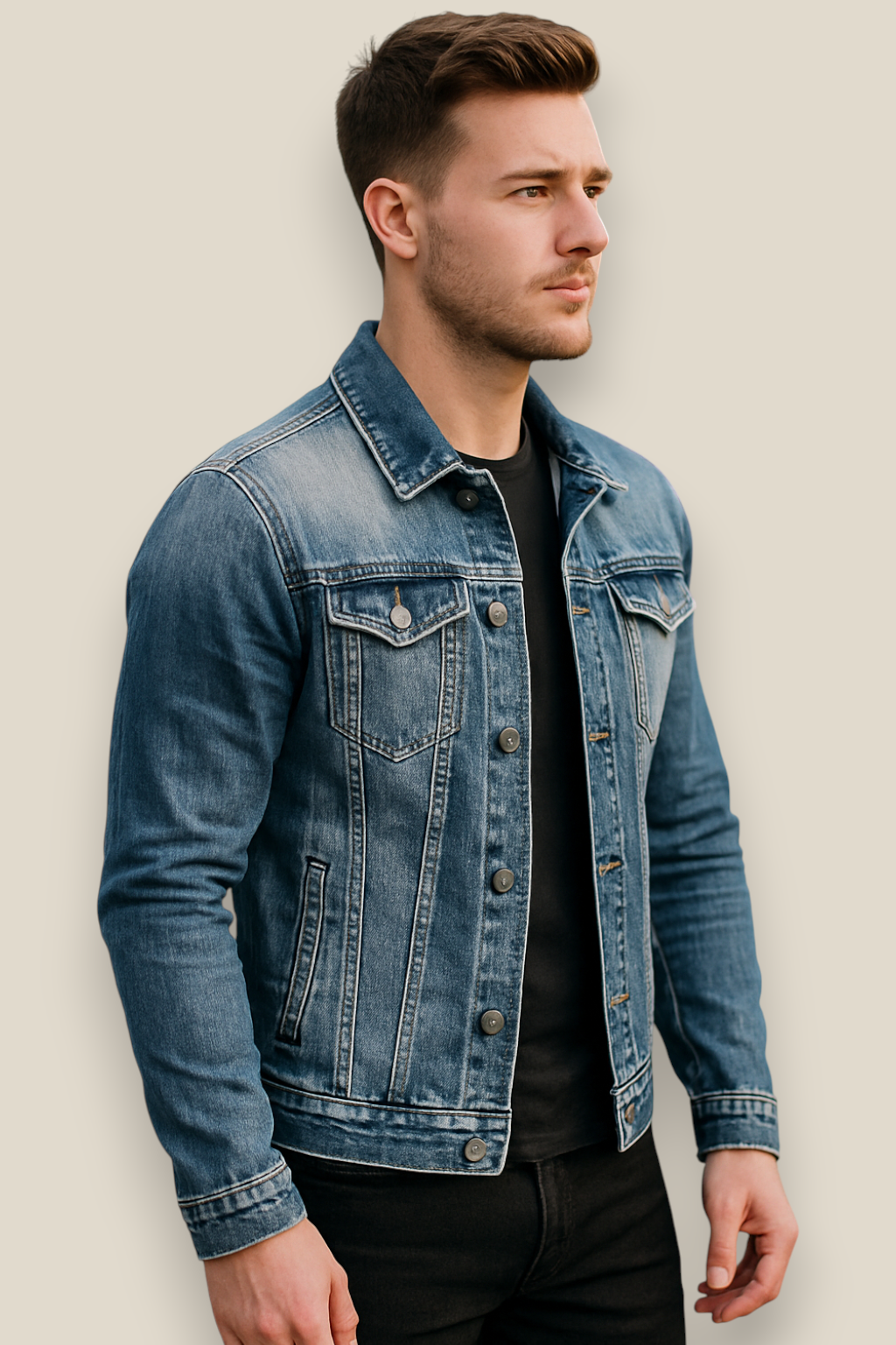 Men’s Slim Fit Denim Jacket - Casual Retro Lapel Coat