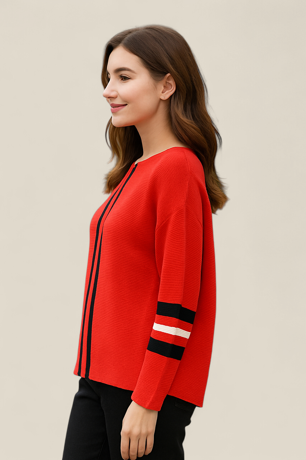 Women’s Vertical Stripe Jumper, Long Sleeve Casual Knit Top, Loose Fit Sweatshirt