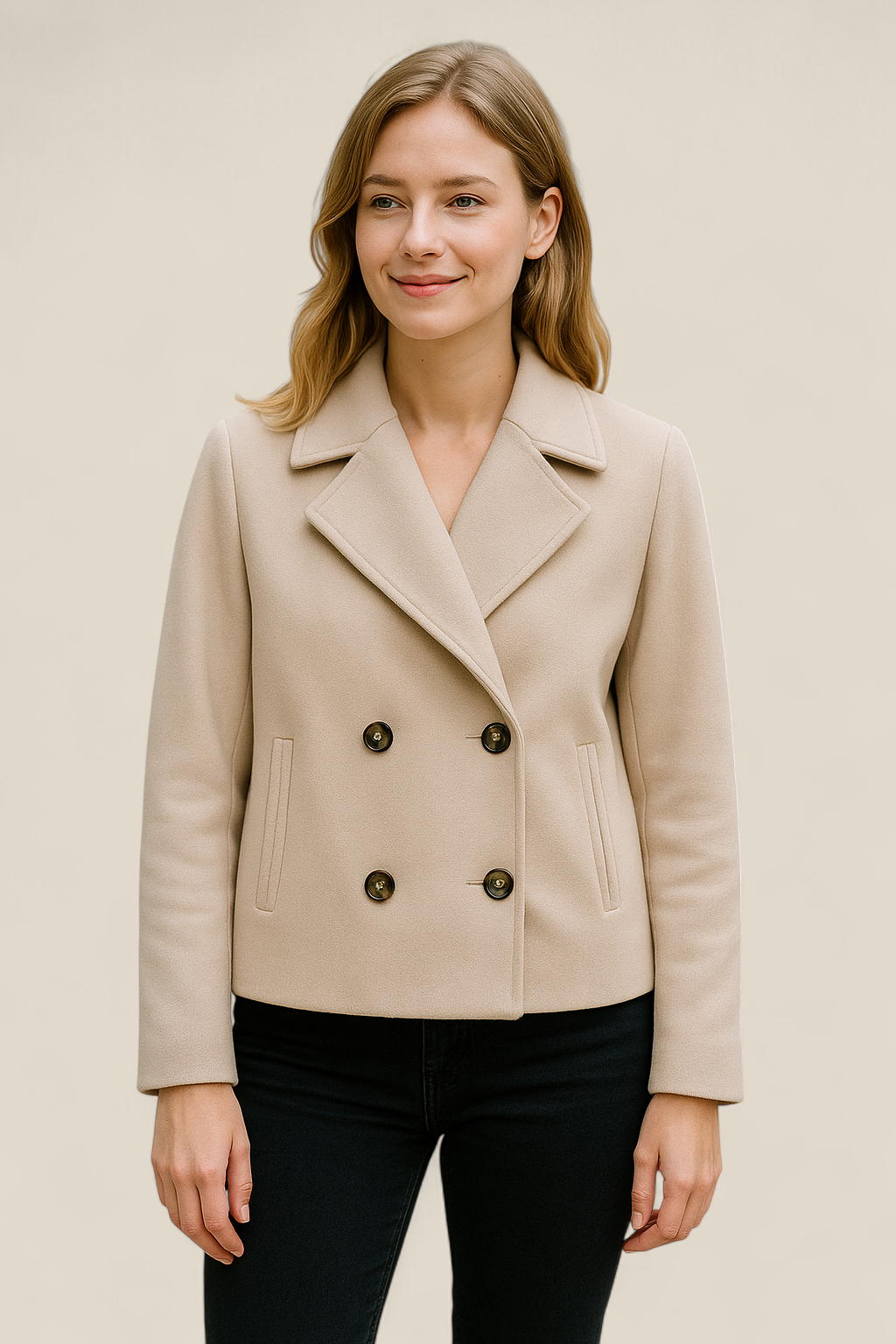 Women’s Woolen Blazer, Double Breasted Lapel Jacket, Warm Winter Coat