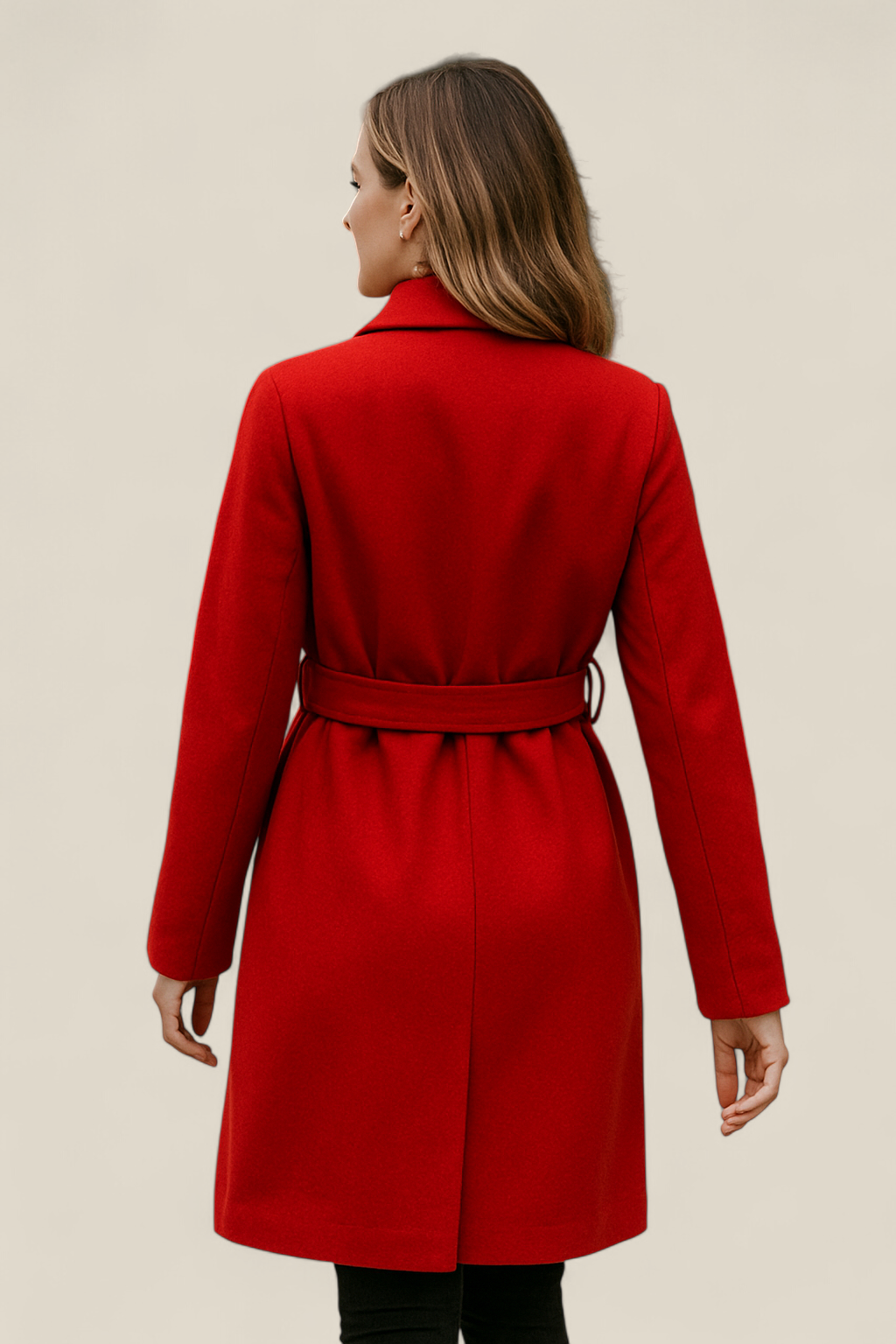 Women’s Wool Trench Coat, Double Breasted Overcoat, Belted Winter Jacket