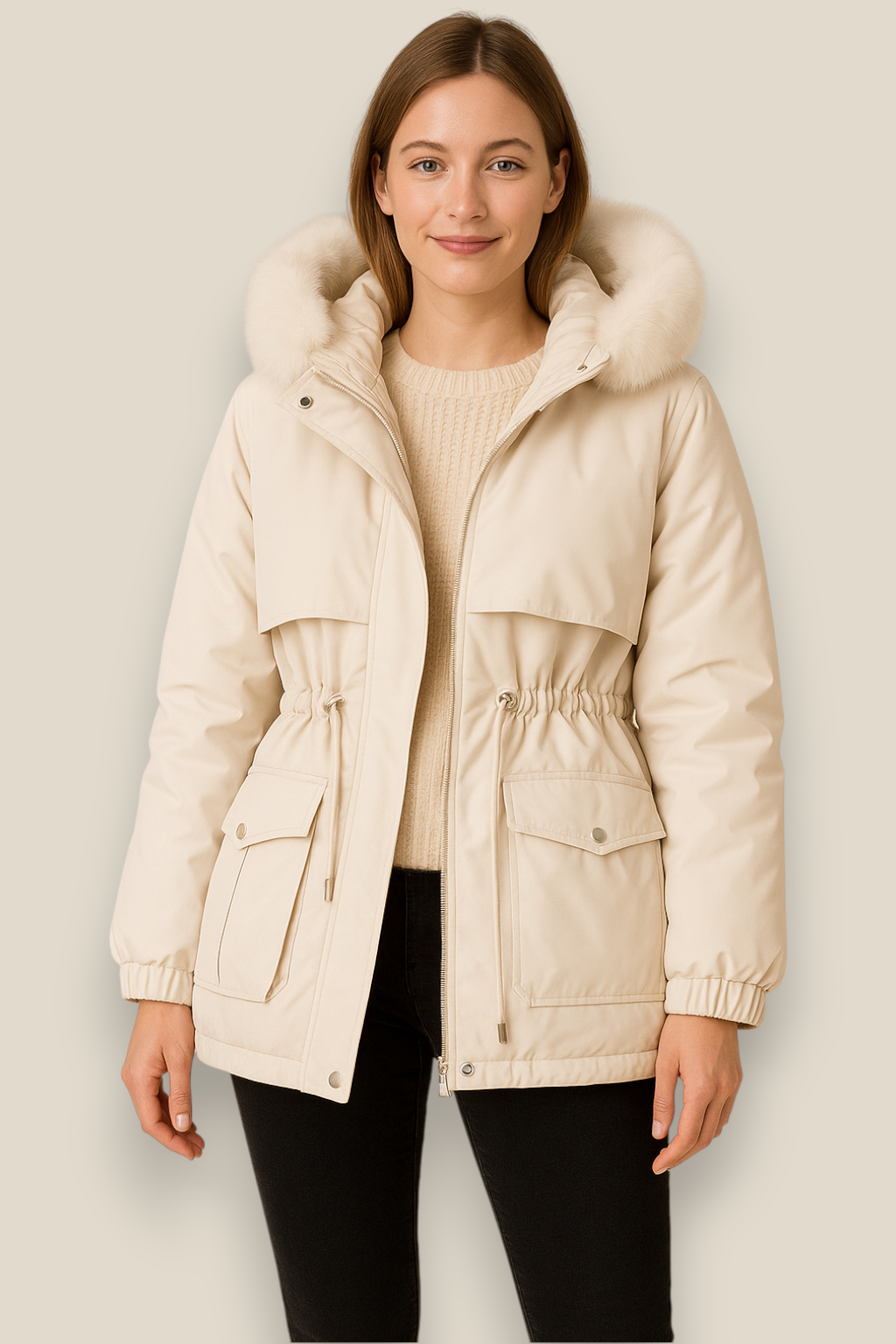 Women’s Fleece Hooded Down Jacket, Warm Winter Parka Coat