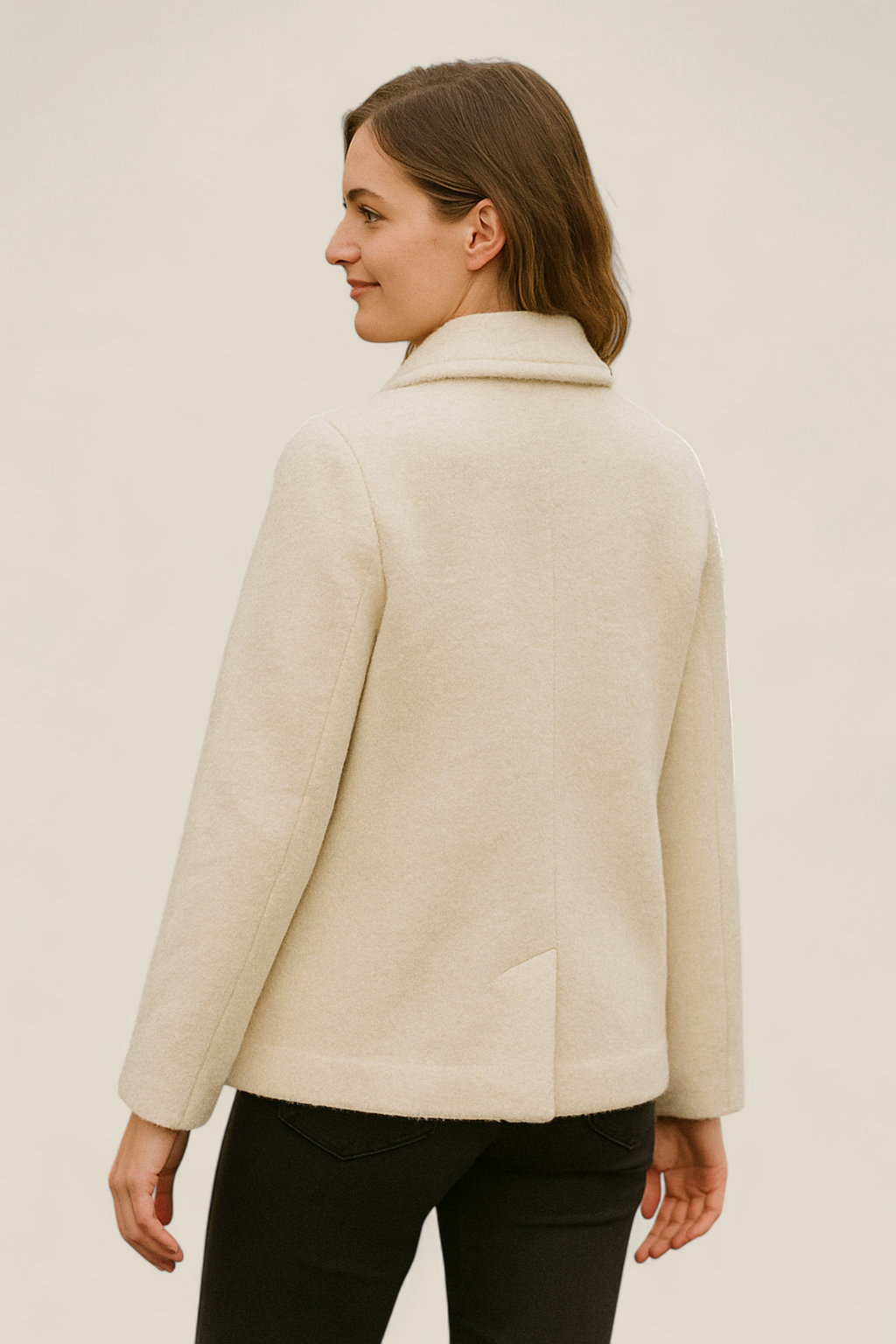 Women’s Double Breasted Coat, Pearl Button French Style Jacket, Warm Winter Top