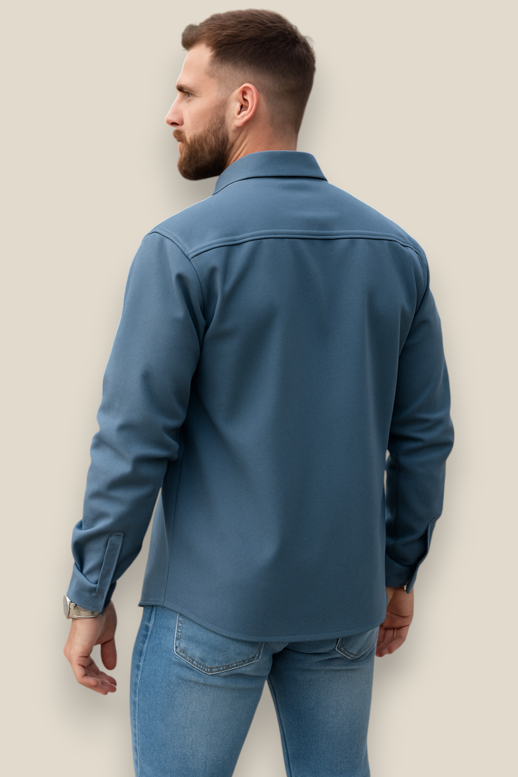 Men’s Casual Shirt Jacket - Single Breasted Long Sleeve Lapel Coat