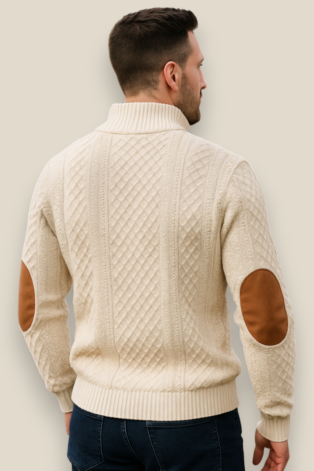 Men’s Jacquard Knit Jumper - Long Sleeve Collared Sweater