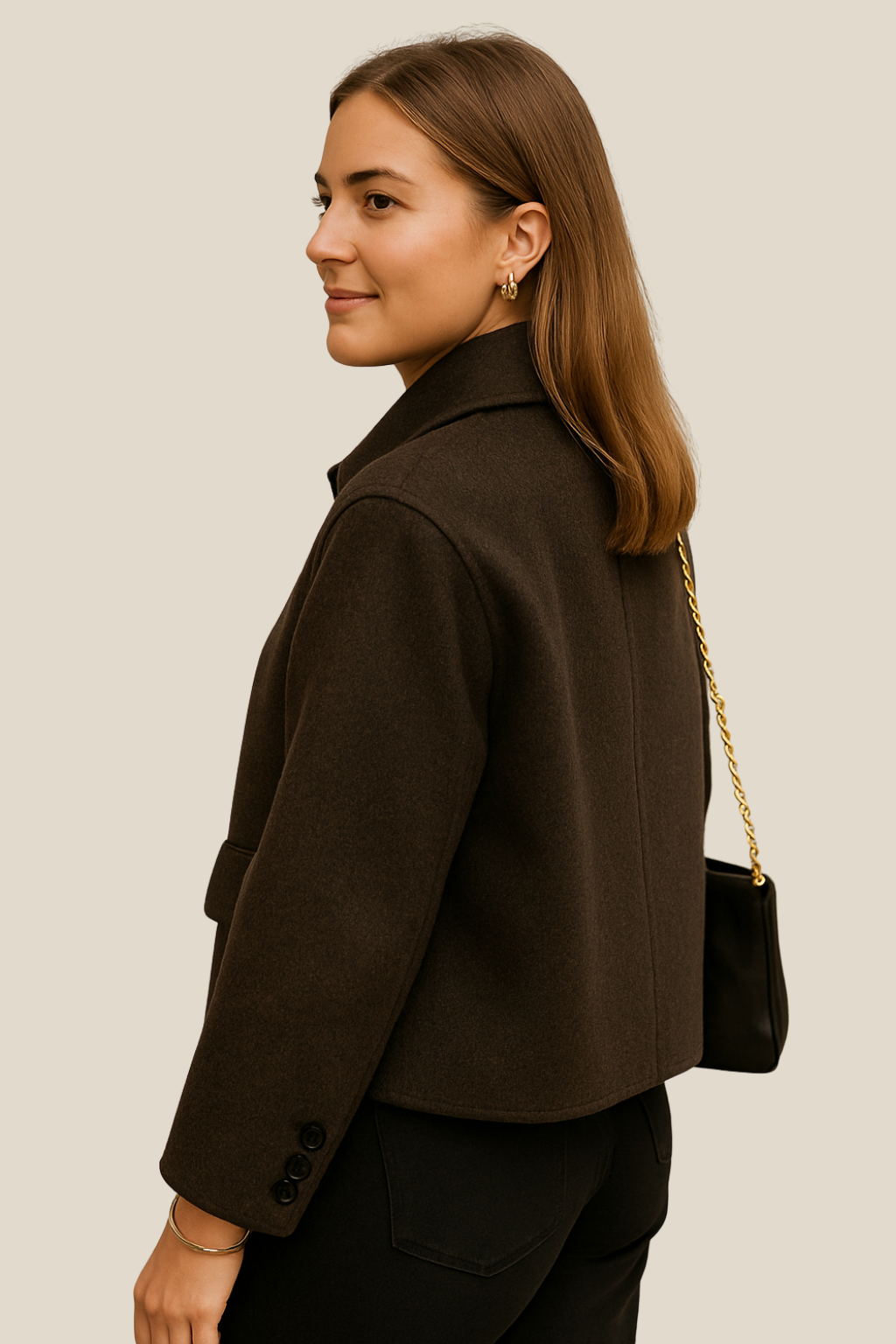 Women’s Wool Coat, Short Button-Up Elegant Jacket, Warm Winter Sweater