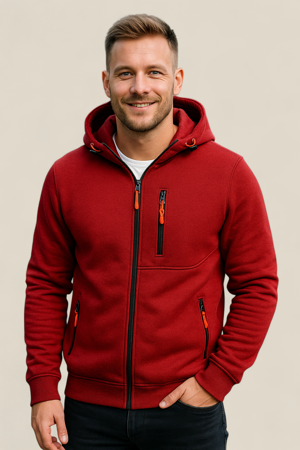 Men’s Hooded Zip-Up Jacket - Casual Long Sleeve Sports Gym Hoodie