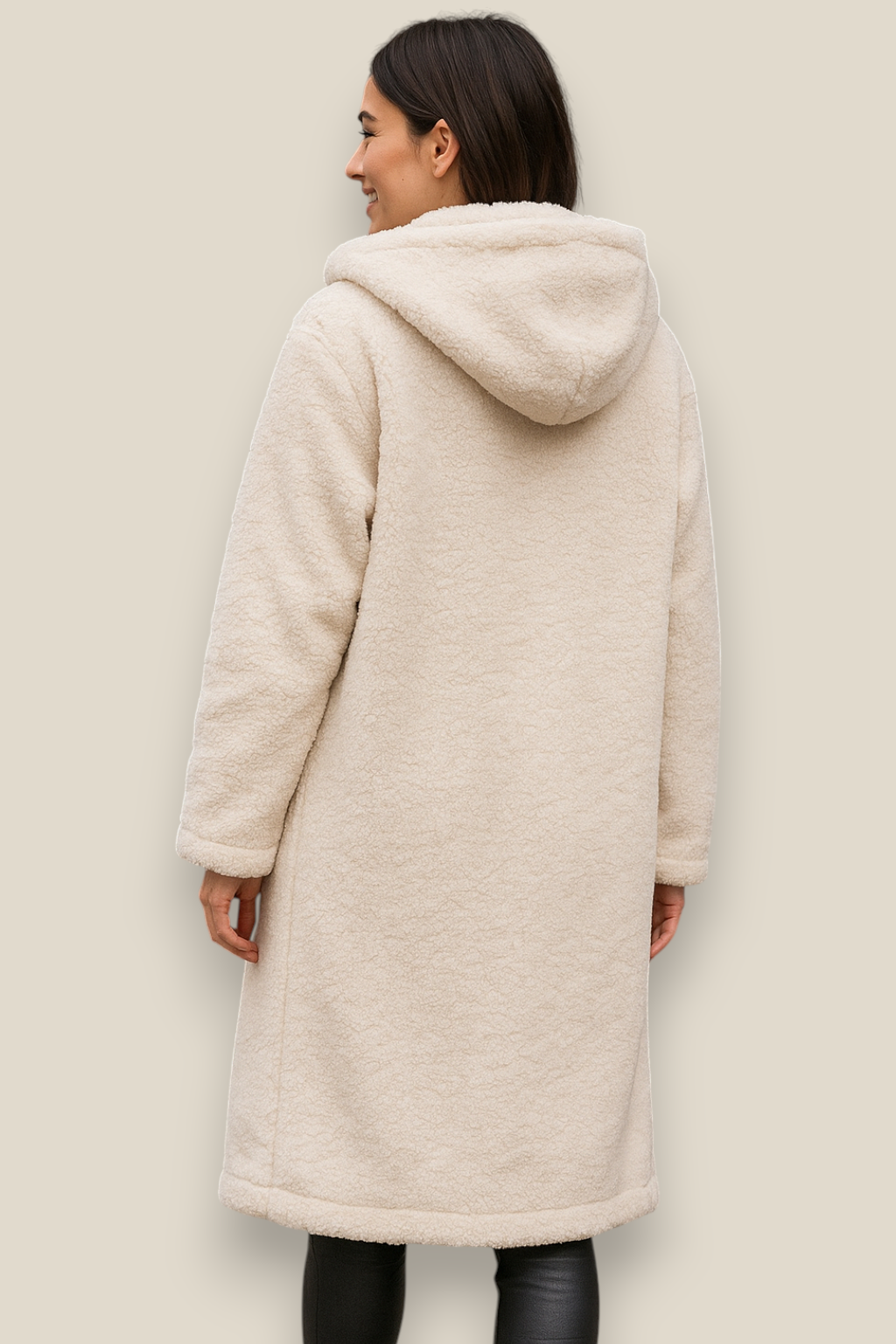 Women’s Plush Hooded Coat, Long Sleeve Single Button Jacket, Warm Winter Overcoat