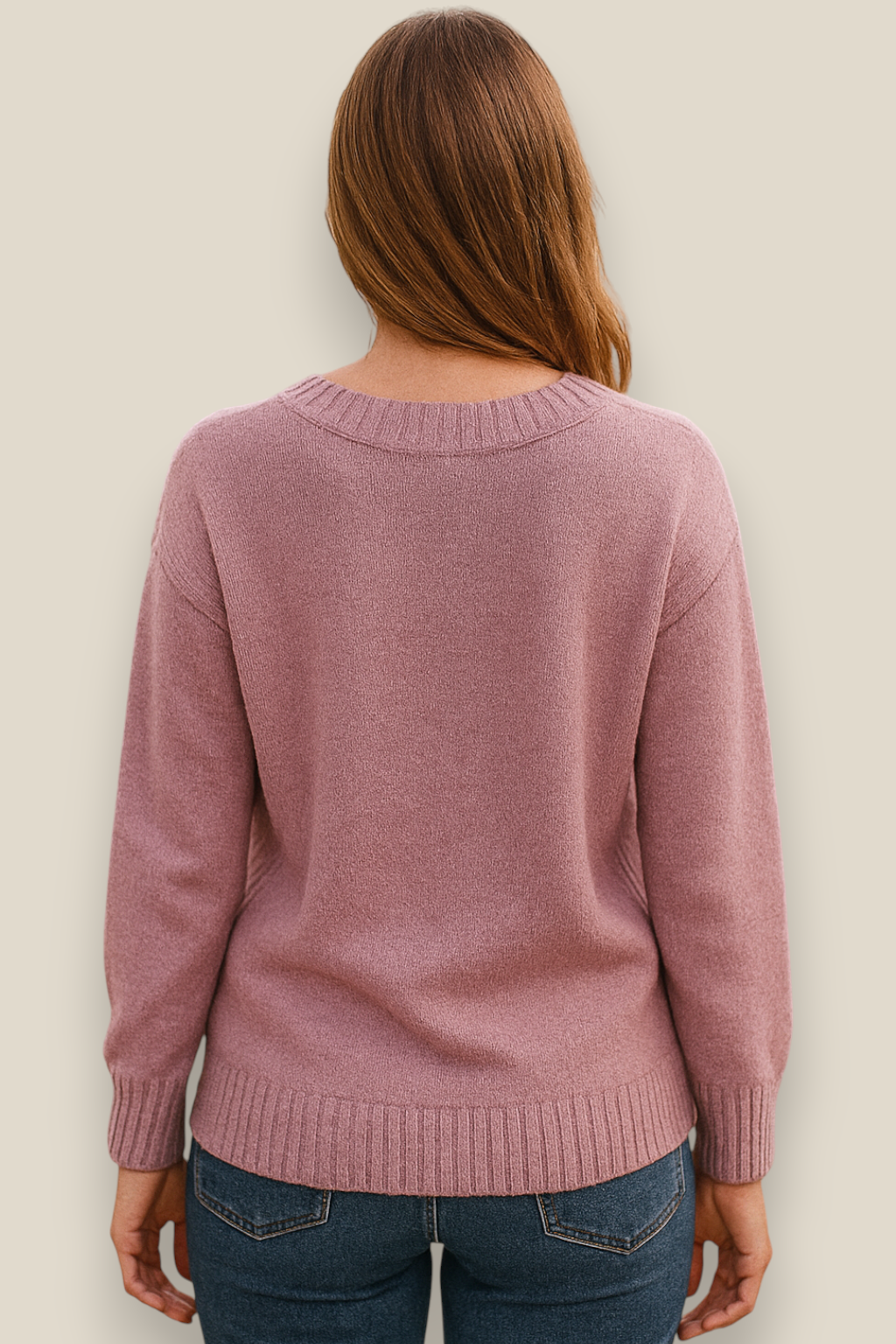 Women’s Casual Knit Jumper, Long Sleeve Winter V-Neck Sweatshirt