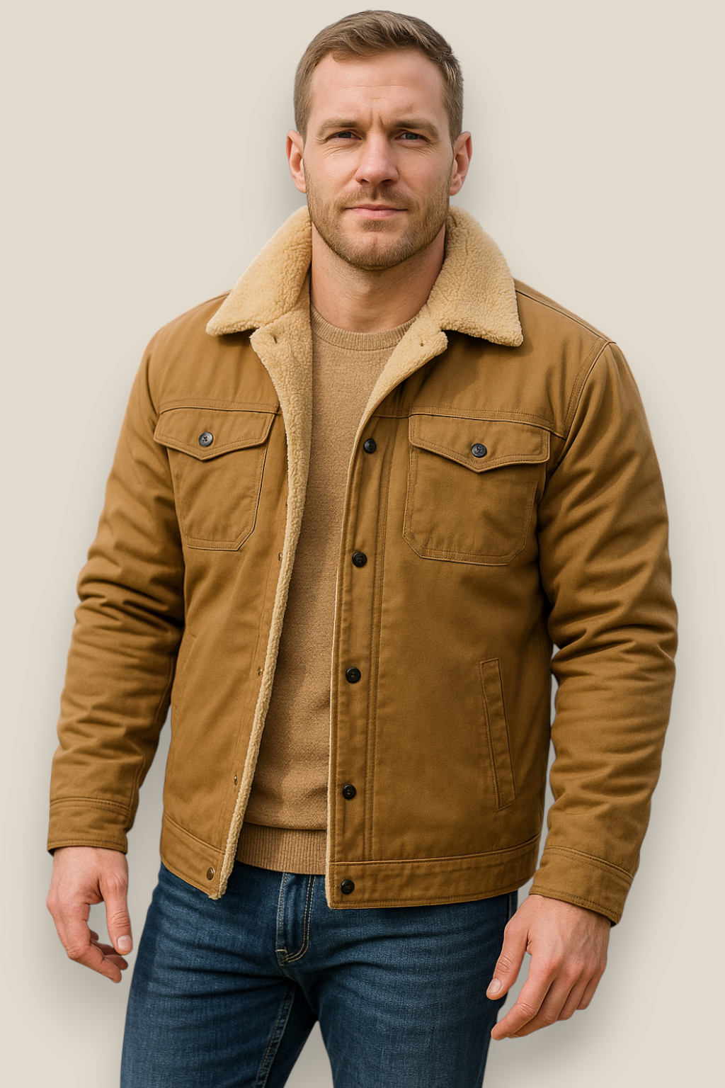 Men’s Winter Fleece Lined Jacket, Thick Warm Plush Coat, Casual Winter Outerwear