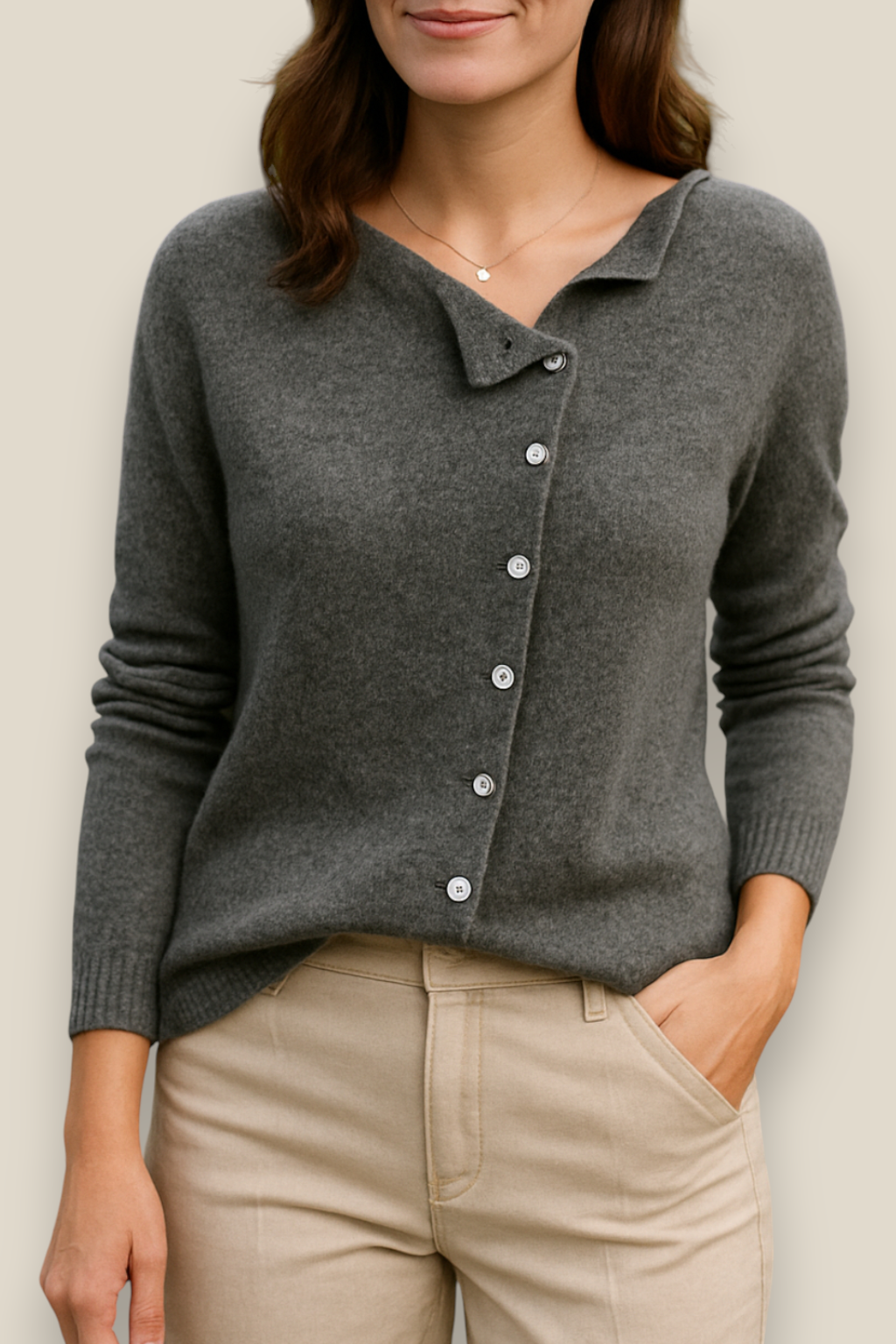Women’s Elegant Knitted Jumper, Button Up Winter Sweatshirt, Casual Winter Top