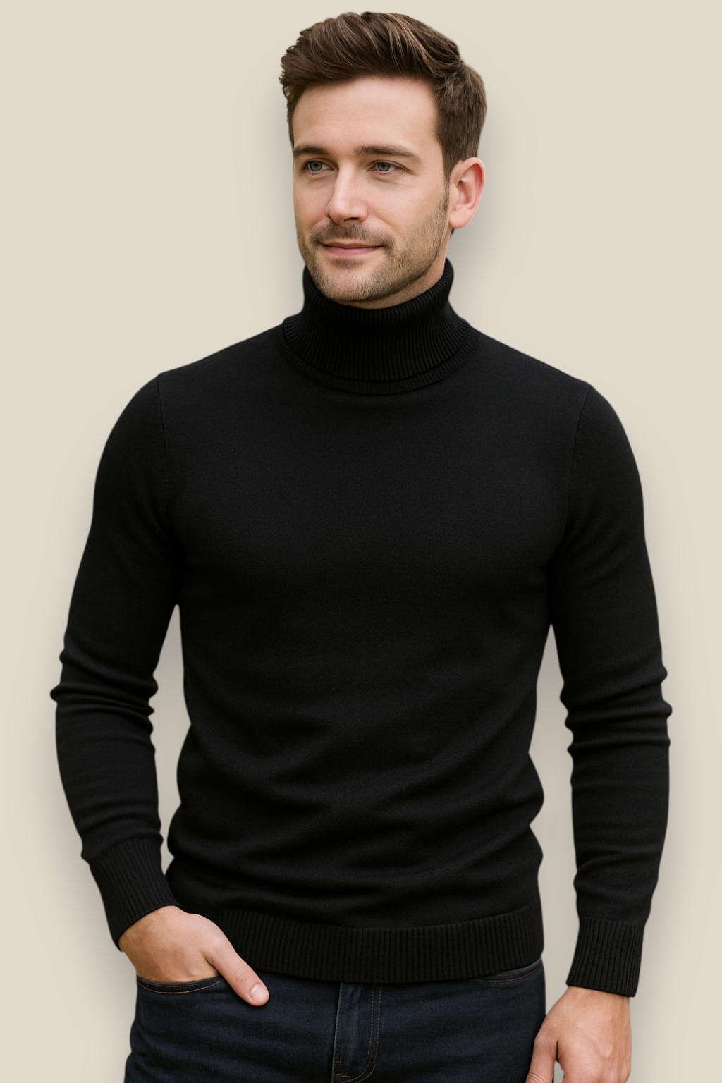 Men’s Turtleneck Jumper, Slim Fit High Neck Sweater, Warm Winter Top