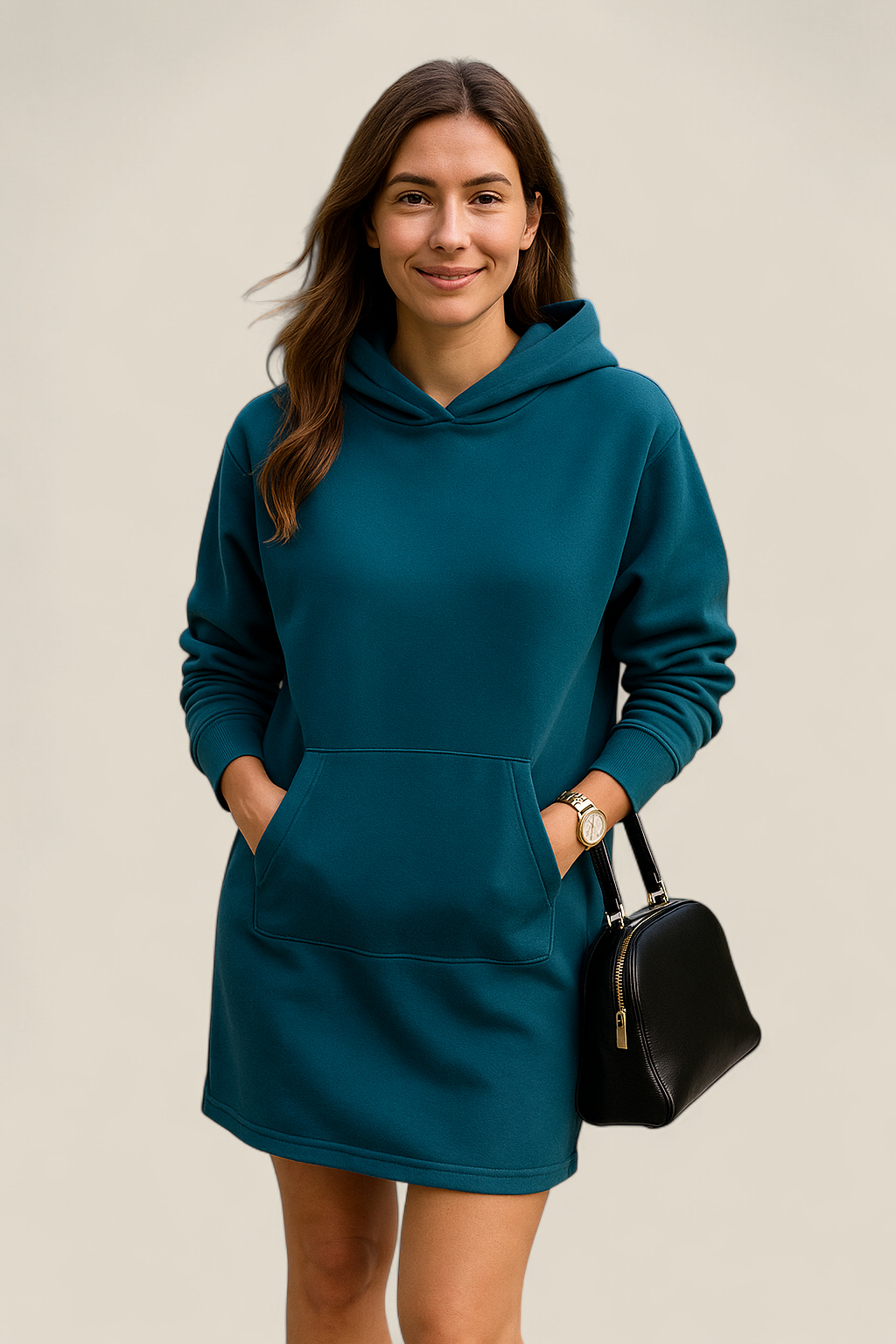 Women’s Hoodie Dress, Long Sleeve High Waist Hooded Sweatshirt, Warm Winter Top