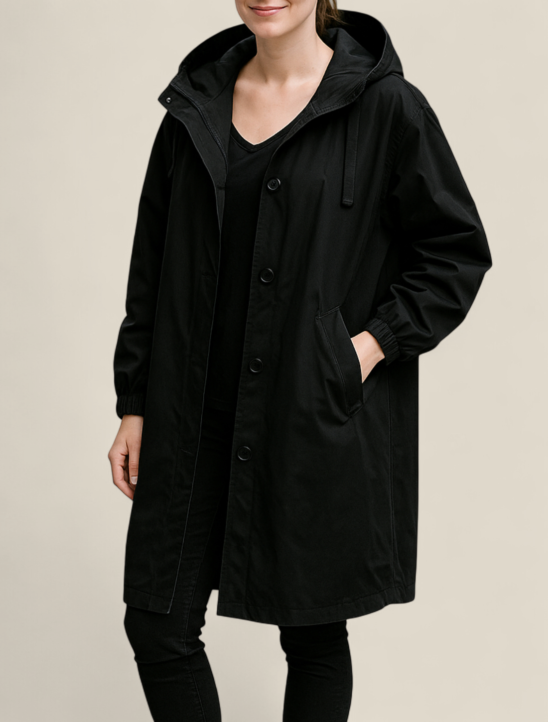 Women’s Hooded Coat, Mid-Length Casual Windproof Jacket, Winter Pullover