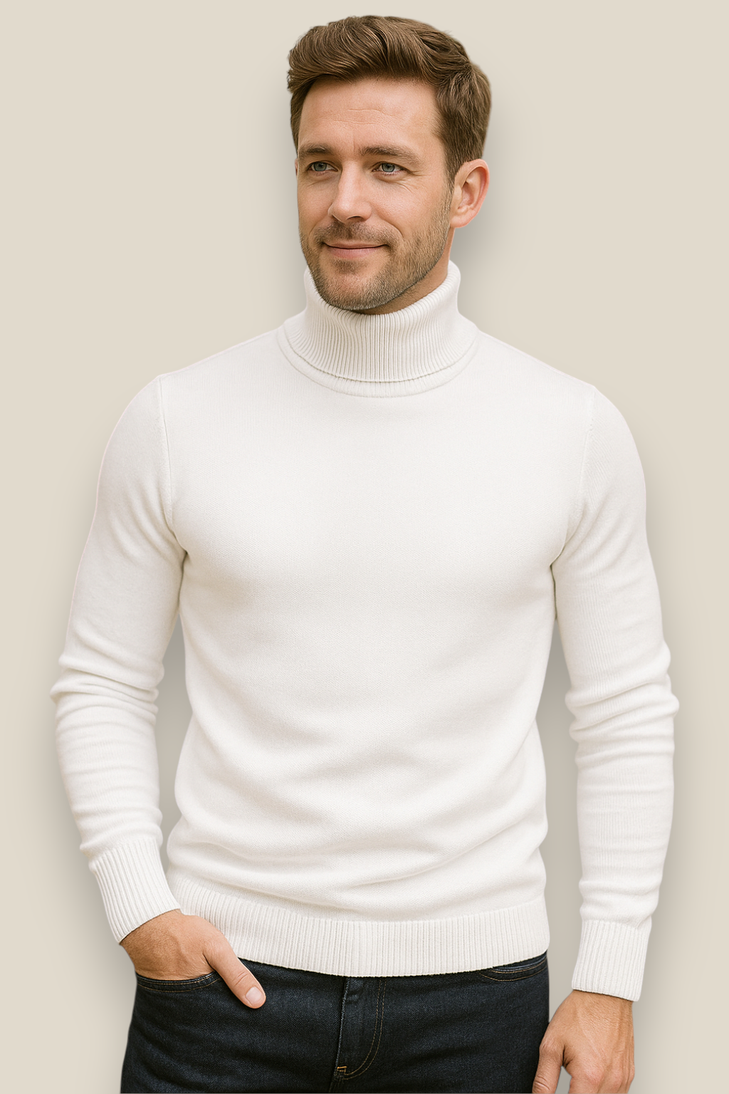 Men’s Turtleneck Jumper, Slim Fit High Neck Sweater, Warm Winter Top