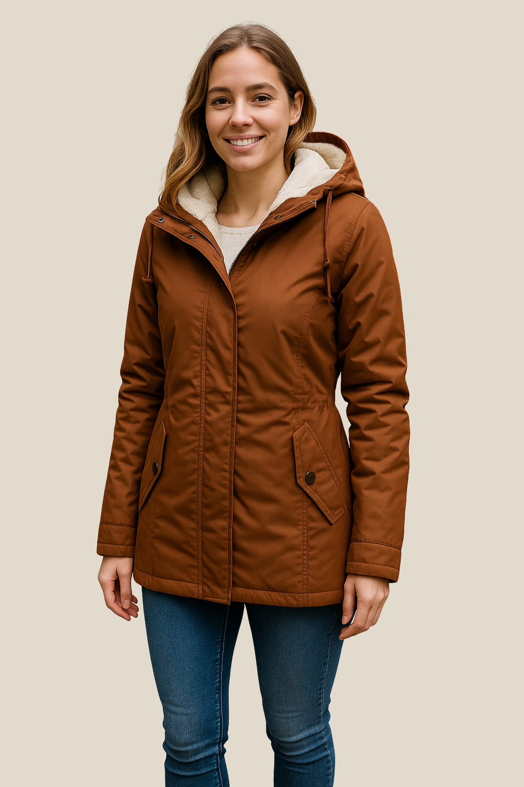 Women's Fleece Hooded Parka Jacket, Casual Thick Winter Coat With Zipper And Pockets