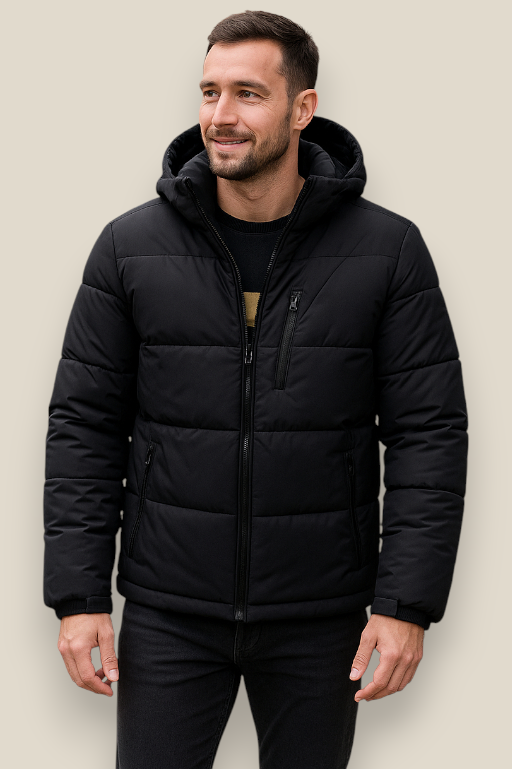 Men’s Hooded Puffer Jacket, Winter Down Coat, Warm Outerwear