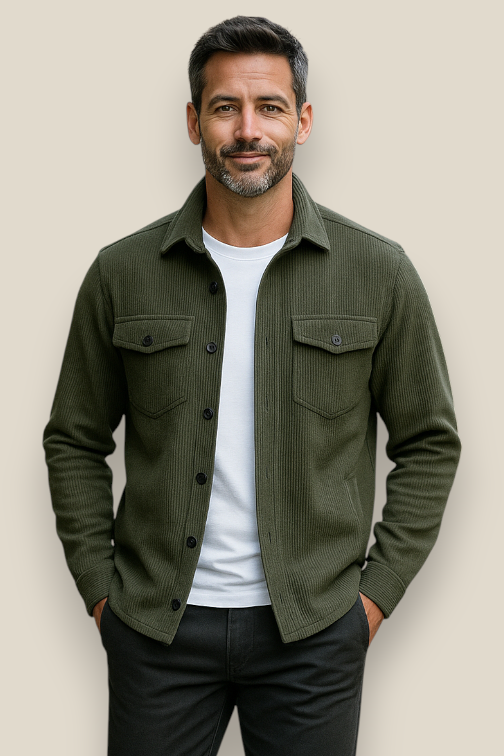 Men’s Corduroy Jacket, Stand Collar Button-Up Casual Coat, Warm Winter Pullover