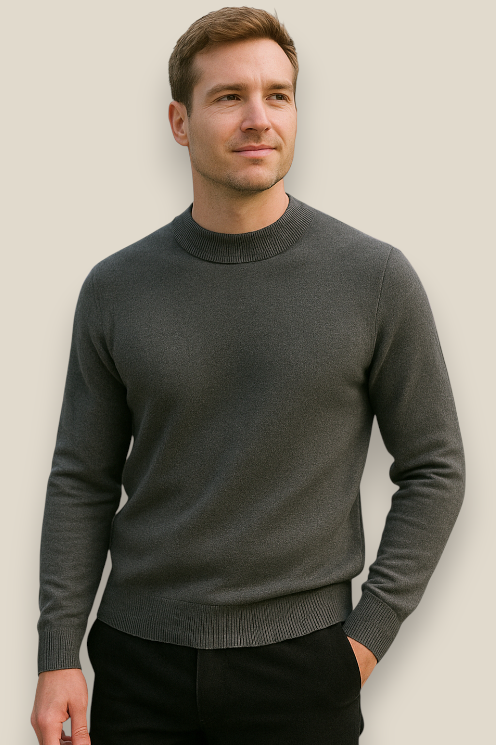 Men’s Half Turtleneck Jumper, Warm Knit Sweater, Casual High Neck Pullover
