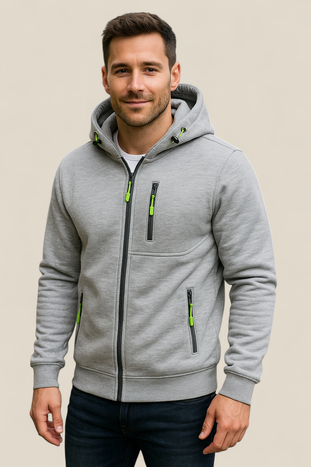 Men’s Hooded Zip-Up Jacket - Casual Long Sleeve Sports Gym Hoodie