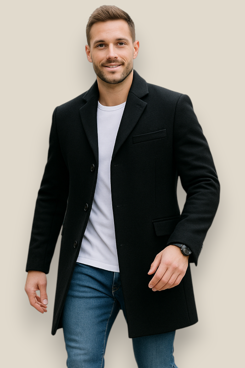 Men’s Winter Trench Coat, Formal Long Overcoat, Warm Smart Casual Jacket