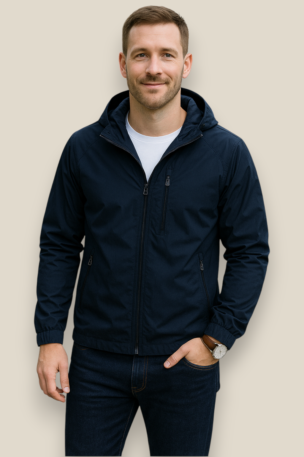 Men’s Lightweight Jacket, Collared Outdoor Coat, Multi-Pocket Windbreaker