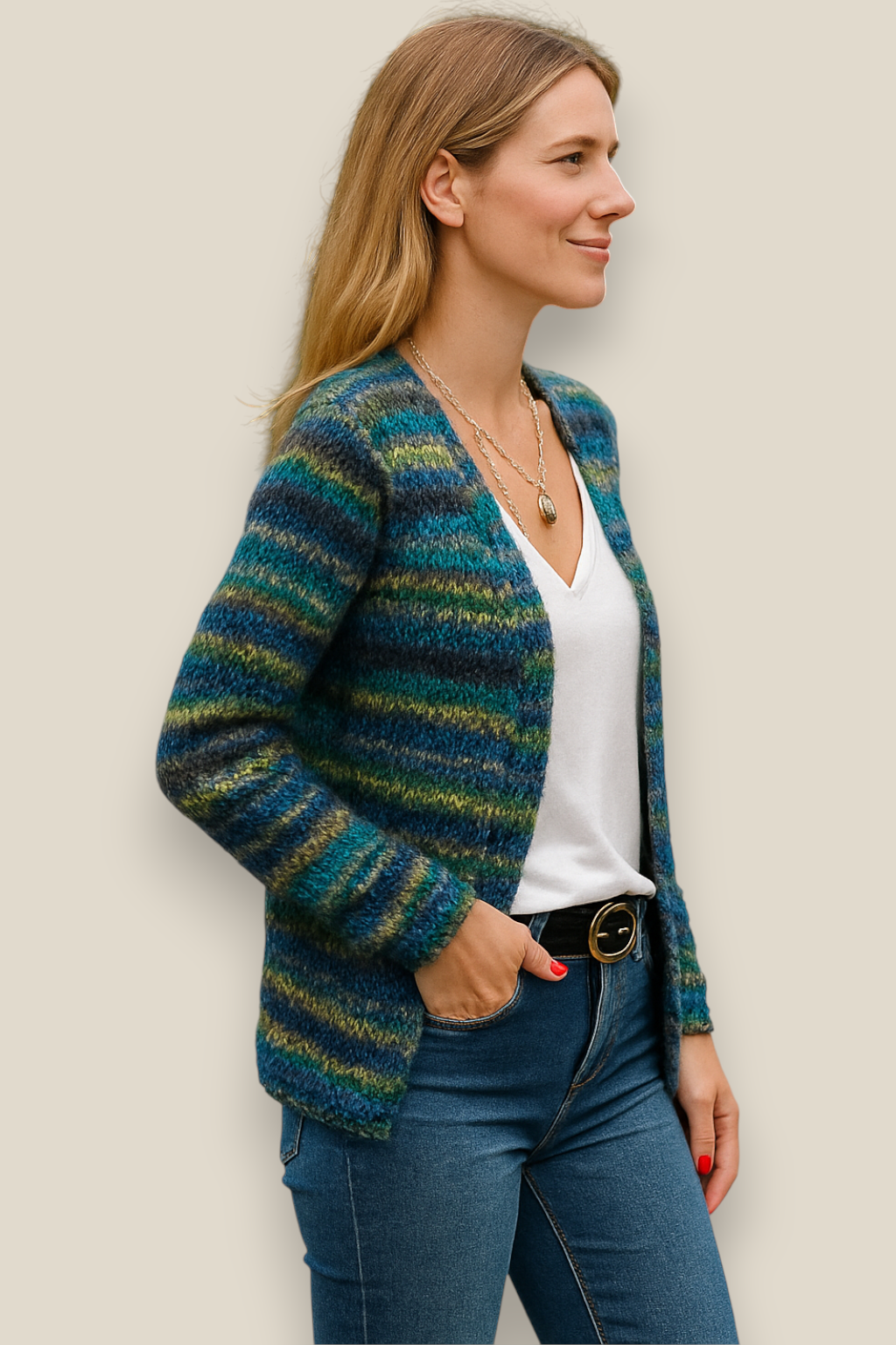 Women’s Knitted Cropped Cardigan, Relaxed Fit Sweater Jacket, Elegant Striped Top