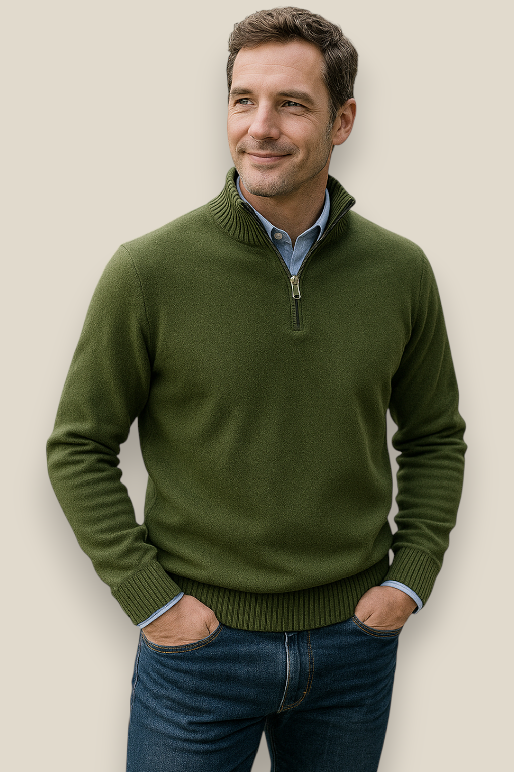 Men’s Knit Jumper, Warm Casual Zipper Sweater, Warm Winter Overcoat