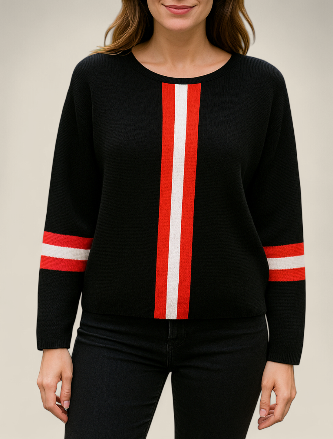 Women’s Vertical Stripe Jumper, Long Sleeve Casual Knit Top, Loose Fit Sweatshirt