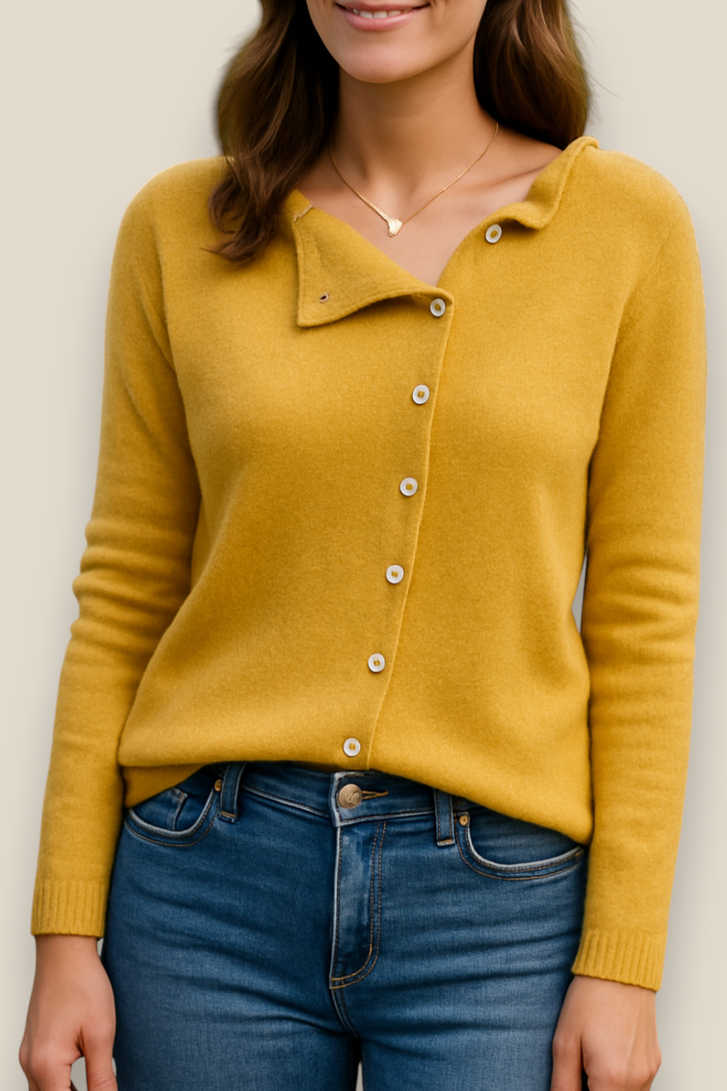 Women’s Elegant Knitted Jumper, Button Up Winter Sweatshirt, Casual Winter Top