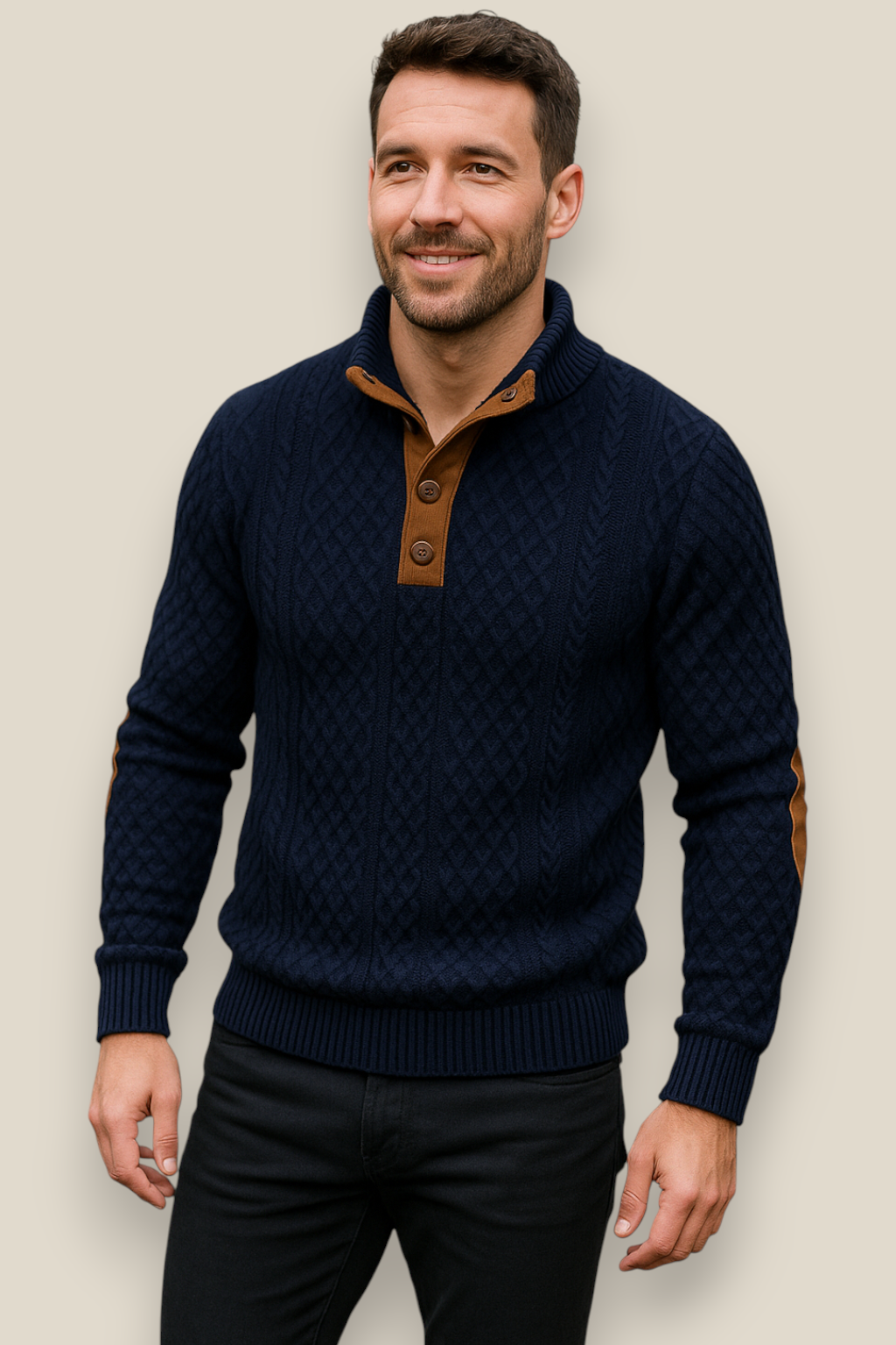 Men’s Jacquard Knit Jumper - Long Sleeve Collared Sweater