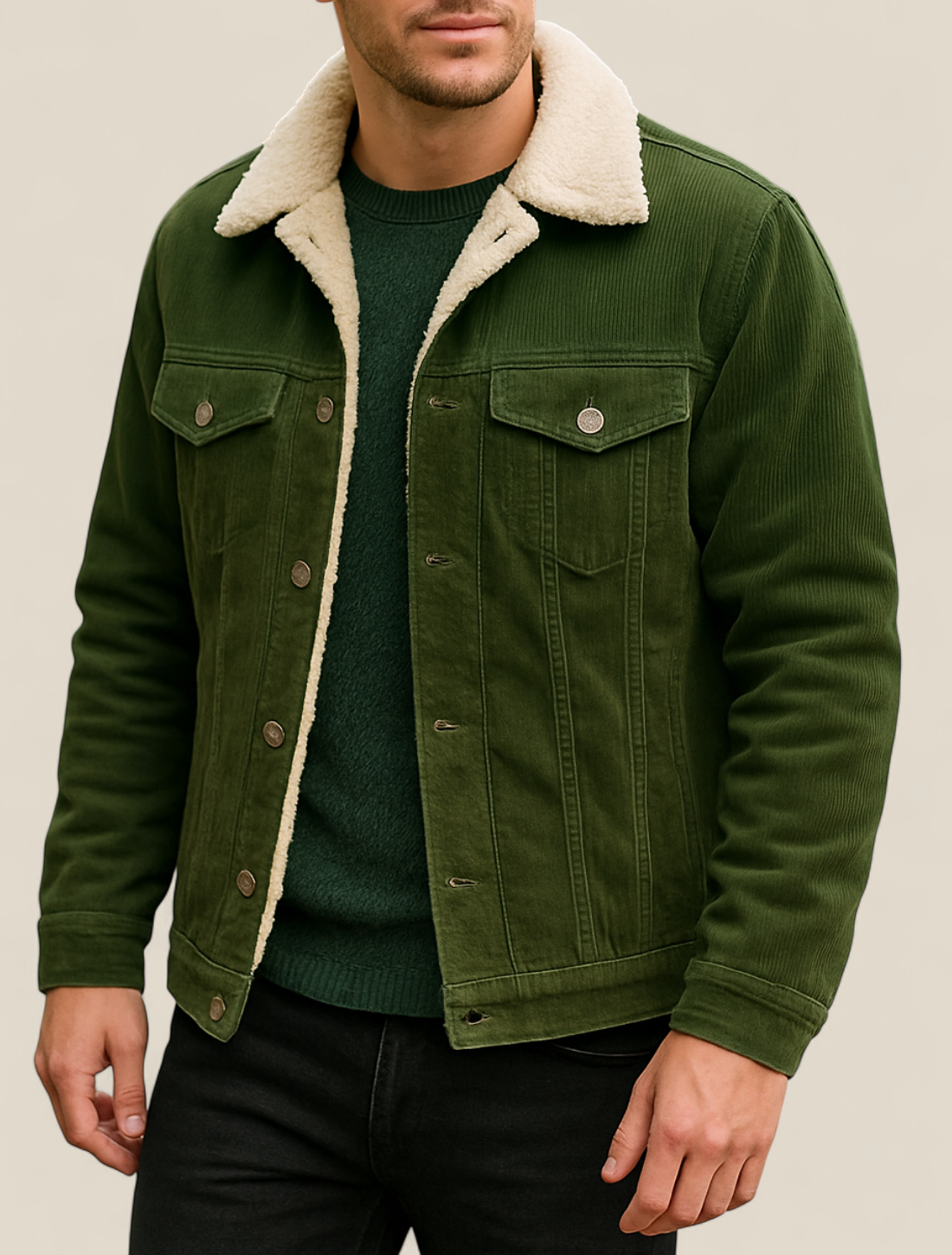 Men’s Corduroy Sherpa Jacket - Thick Fleece Lined Winter Coat