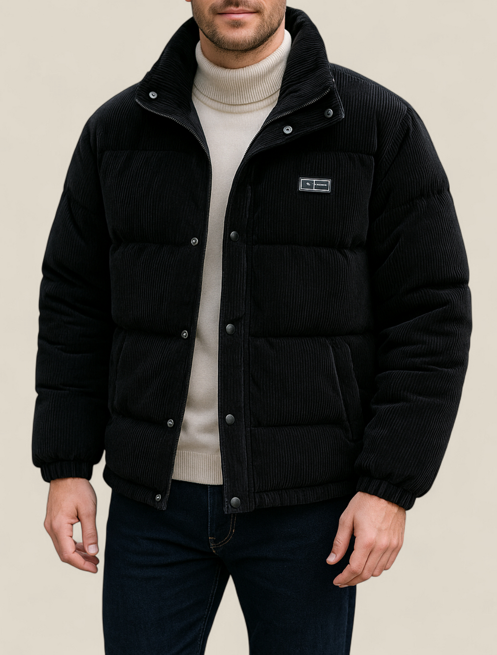 Men’s Thick Padded Winter Jacket - Hooded Coat With Lapel Collar