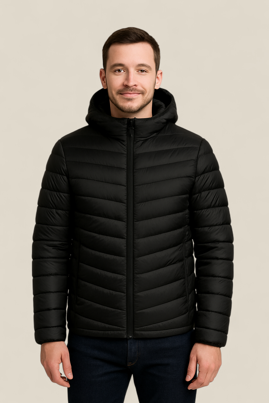 Men’s Lightweight Down Jacket - Winter Hooded White Duck Feather Coat