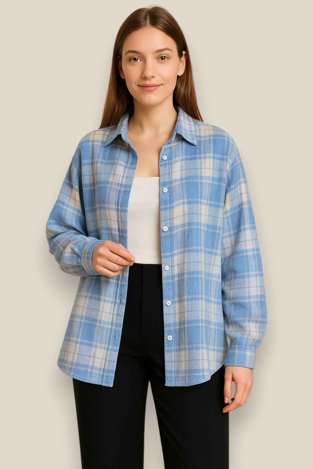 Women’s Plaid Flannel Shirt - Single Breasted Long Sleeve Winter Blouse