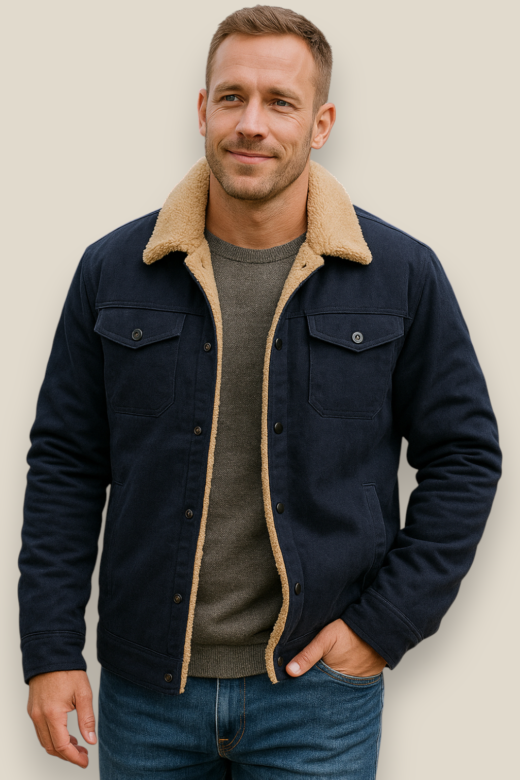 Men’s Winter Fleece Lined Jacket, Thick Warm Plush Coat, Casual Winter Outerwear