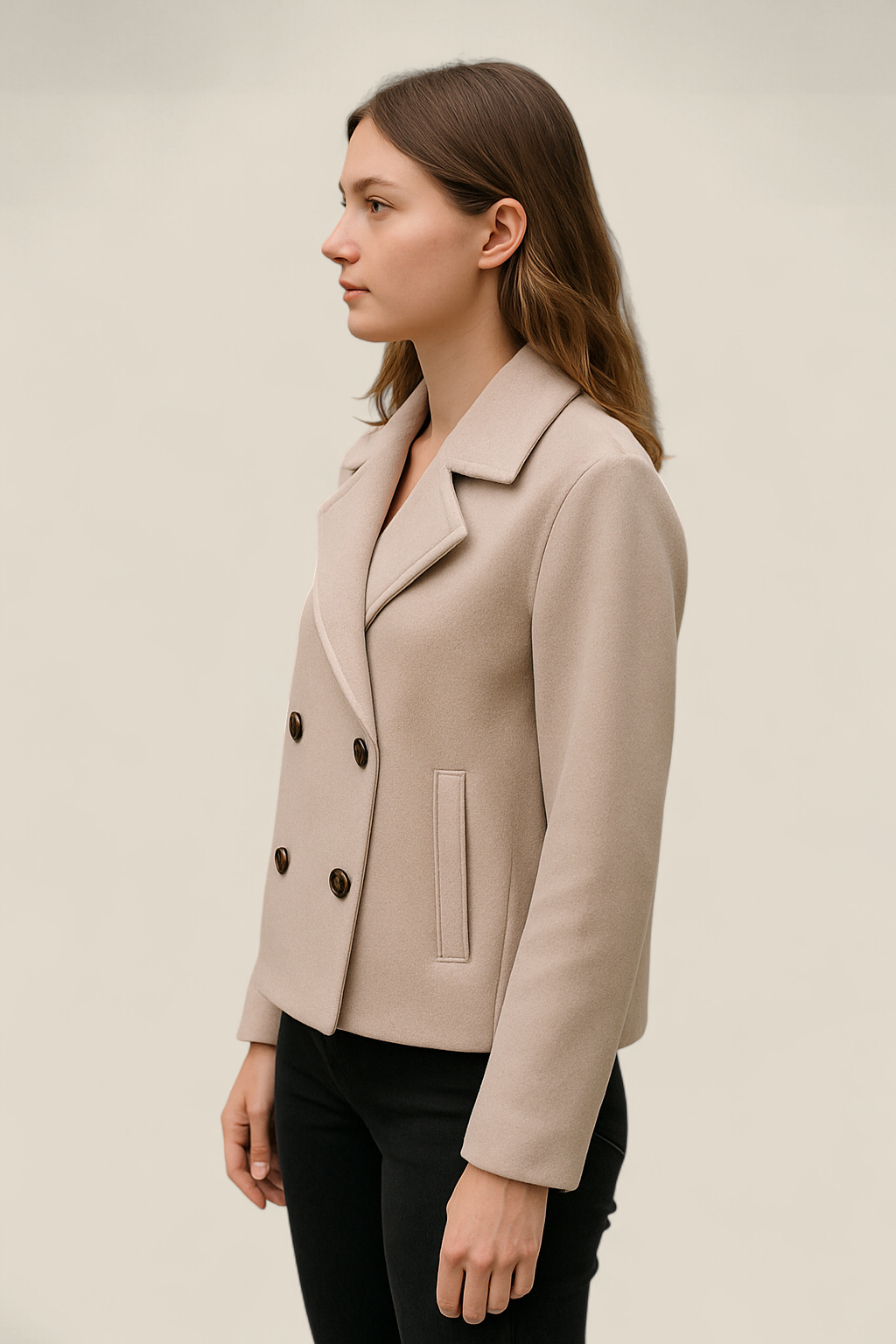 Women’s Woolen Blazer, Double Breasted Lapel Jacket, Warm Winter Coat