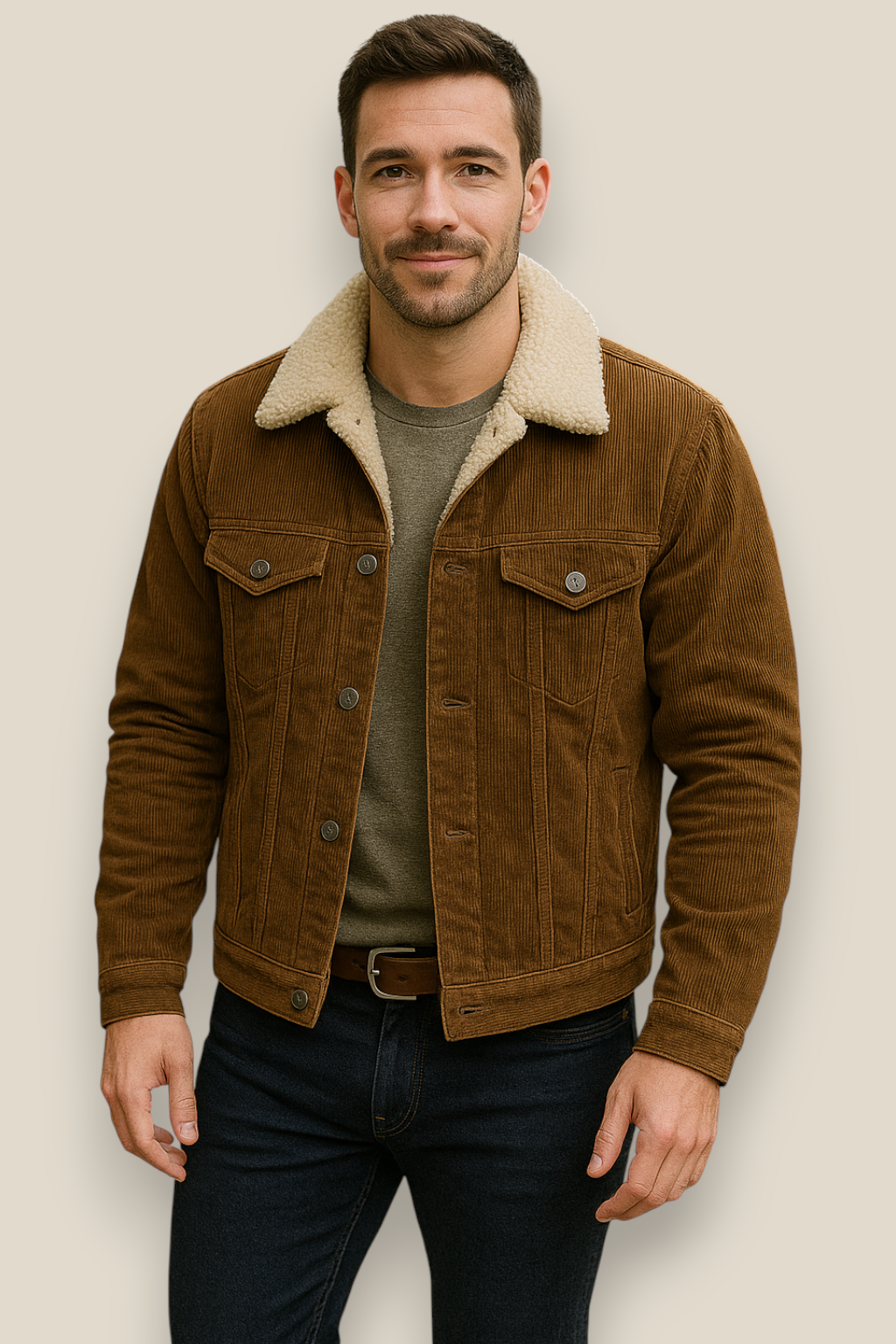 Men’s Corduroy Jacket, Thick Sherpa Fleece Lined Winter Coat, Warm Overcoat