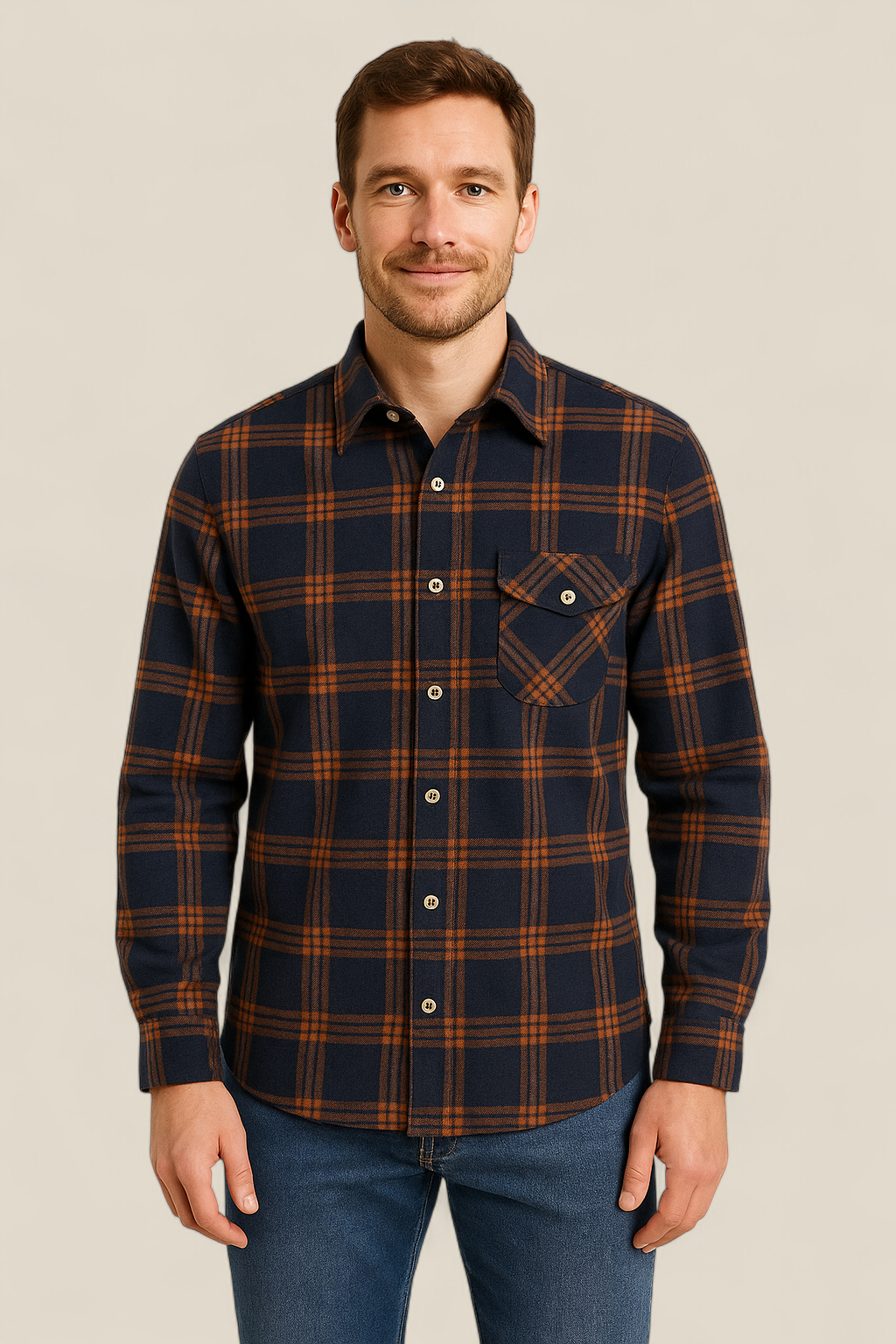 Men’s Flannel Shirt - Long Sleeve Plaid Top, Cotton Button Up Sweater