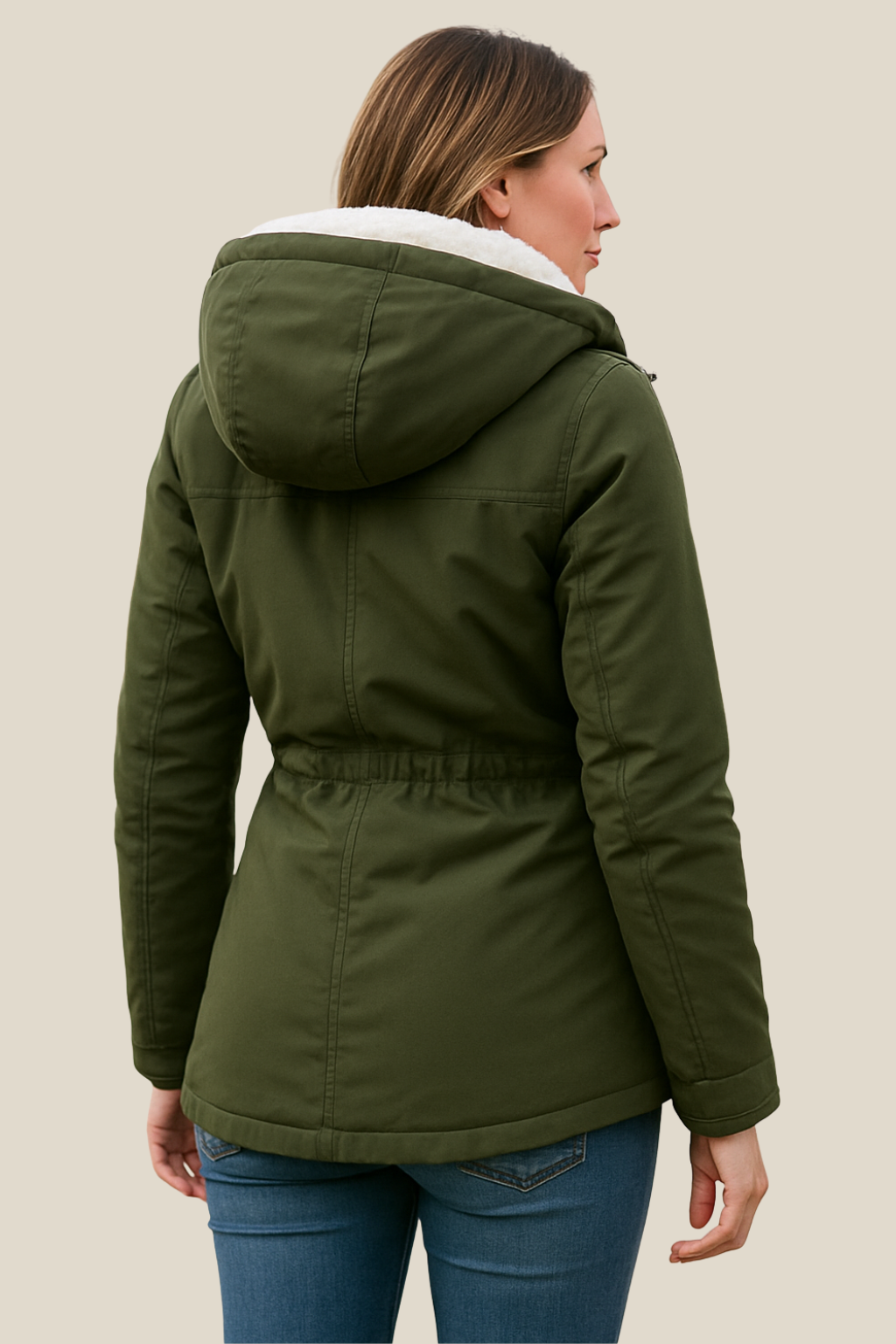 Women’s Hooded Jacket With Fleece Lining, Thick Warm Mid-Length Winter Coat For Winter