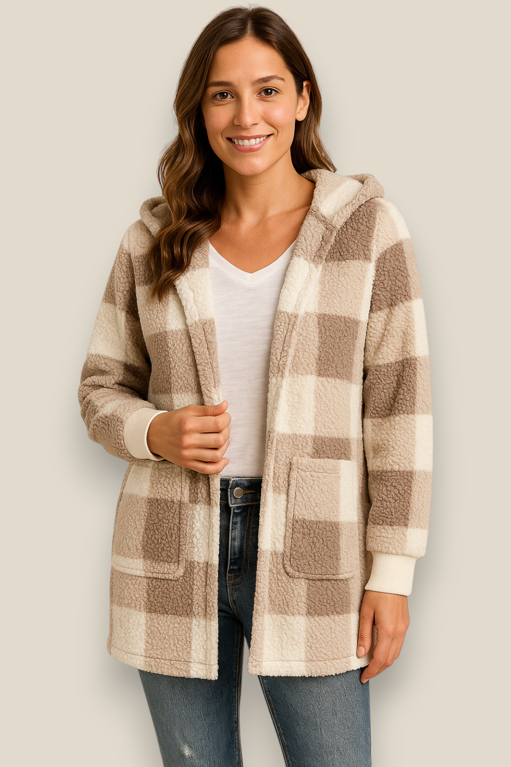 Women’s Plaid Hooded Flannel  Coat - Fleece Warm Winter Jacket