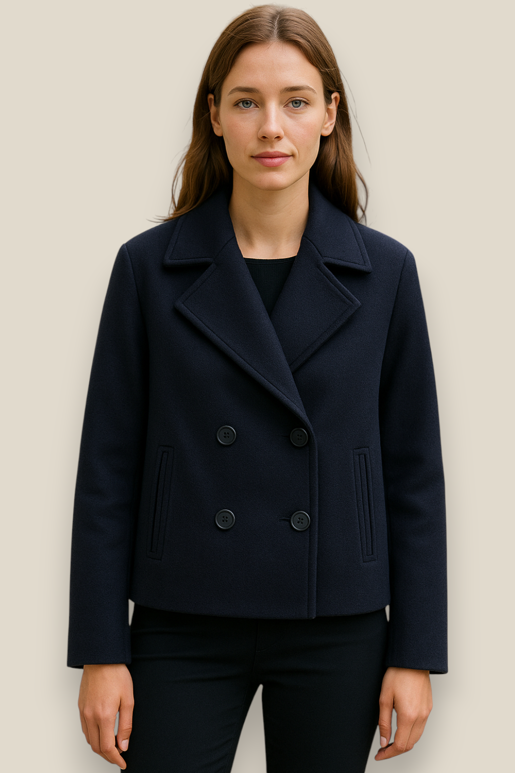 Women’s Wool Jacket, Double Breasted Lapel Coat, Warm Winter Overcoat