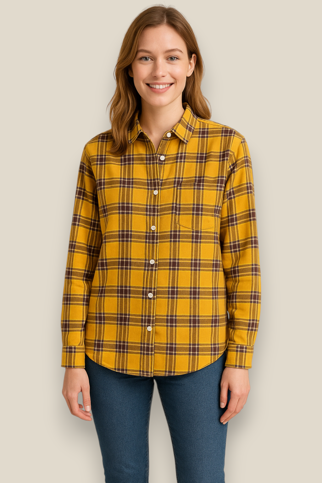 Women’s Flannel Plaid Shirt - Cotton Long Sleeve Casual Winter Blouse