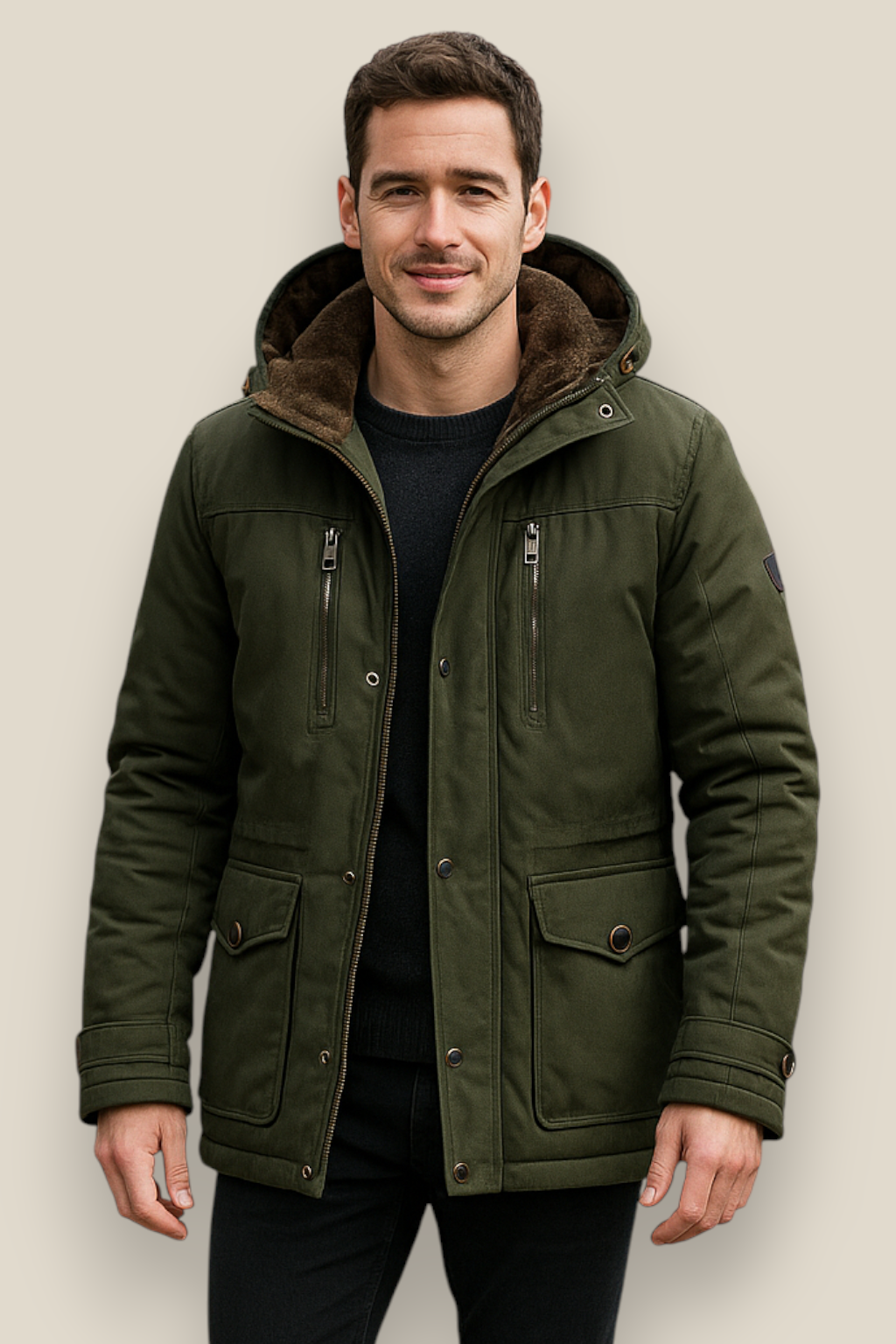 Men’s Padded Utility Coat, Mid-Length Fleece-Lined Thick Winter Jacket, Warm Overcoat